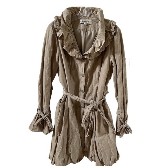 On Parle De Vous Ruffled Neck Belted Trench-coat in Beige XL - Picture 2 of 16